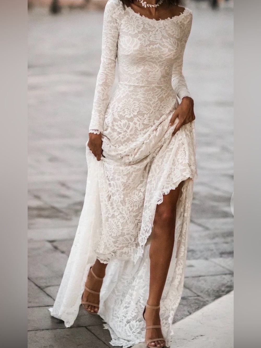 Italian White Lace Long-Sleeve Maxi Dress - Timeless Bohemian Beach Bride